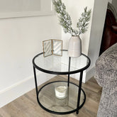 Avery Round Glass Living Lounge Metal Side Table